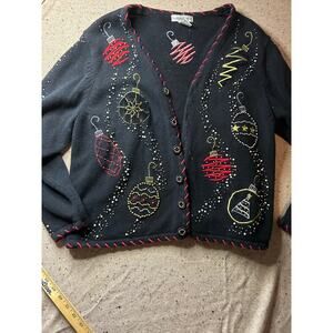 Draper’s & Damon’s Ramie Blend Cardigan Sweater XL Festive Christmas Knit